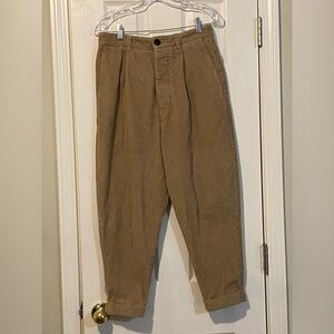 AMI Alexandre Mattiussi Tan Tapered Leg Oversized Corduroy Cropped Trousers XS